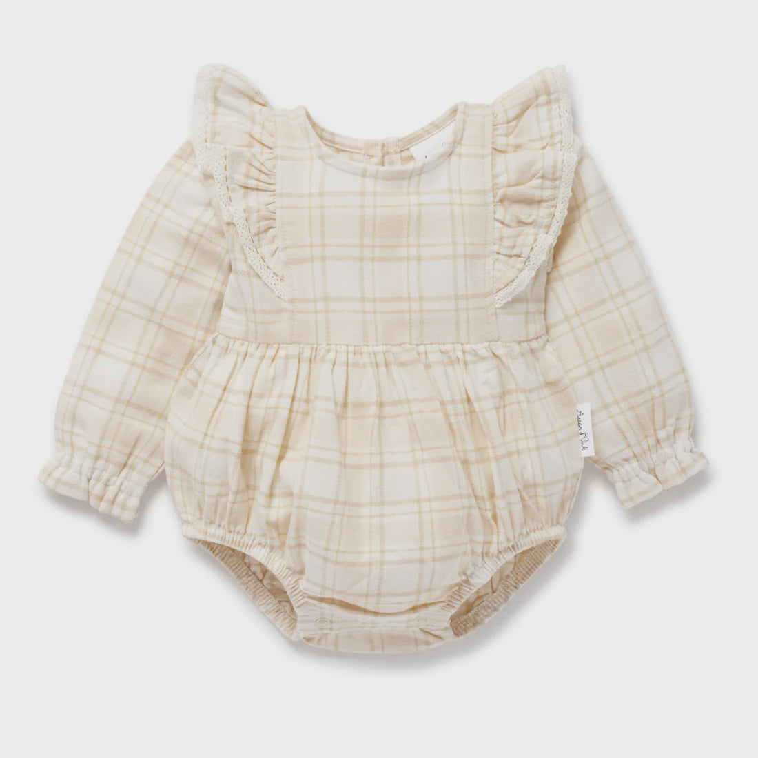 Aster & Oak Beige Plaid Bubble Romper / 6-12m