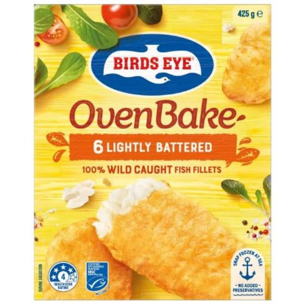 Birds Eye Oven Bake Lightly Battered Fish 6pk 425g