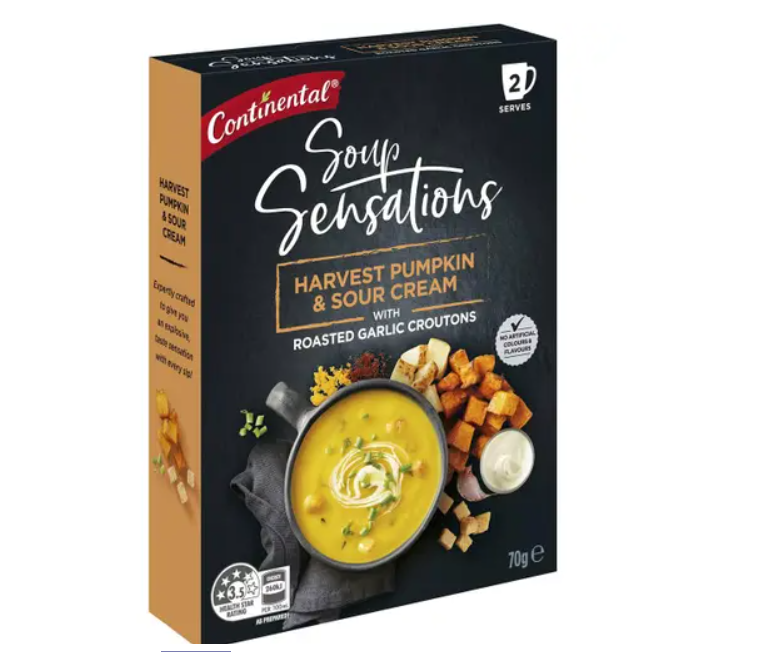 Continental Soup Sensations Harvest Pumpkin & Sour Cream With Roasted Garlic Croutons 70g