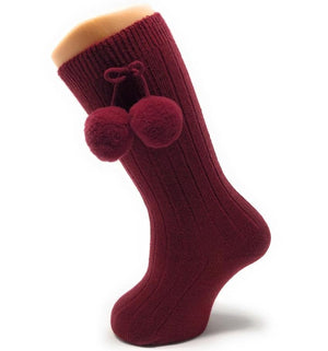 Carlomagno 2341 Ribbed Pompom Knee High Sock