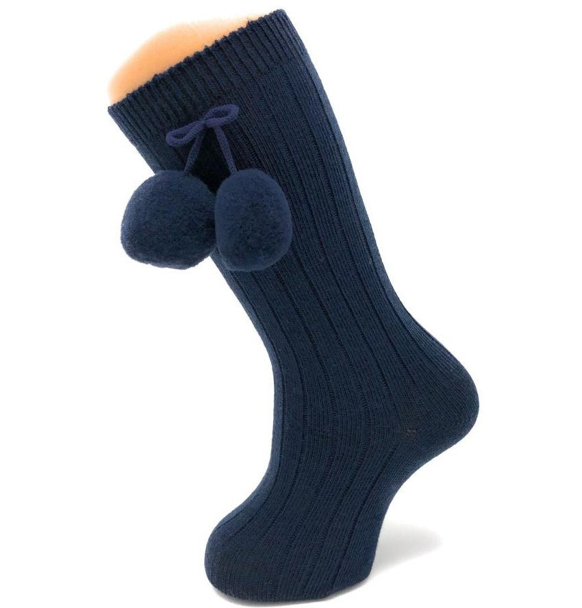 Carlomagno 2341 Ribbed Pompom Knee High Sock