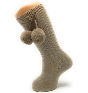 Carlomagno 2341 Ribbed Pompom Knee High Sock