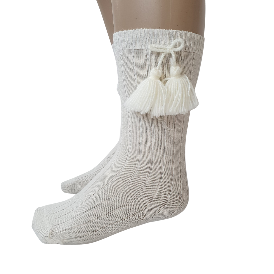 Carlomagno 2408 Ribbed Tassle Knee High Sock