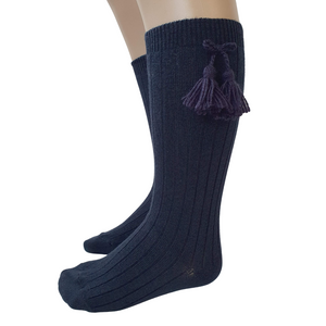 Carlomagno 2408 Ribbed Tassle Knee High Sock