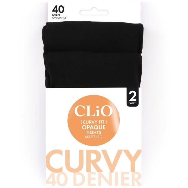 Clio Curvy Opaque Tight Black 40 Denier 2 Pair Pack Size 1