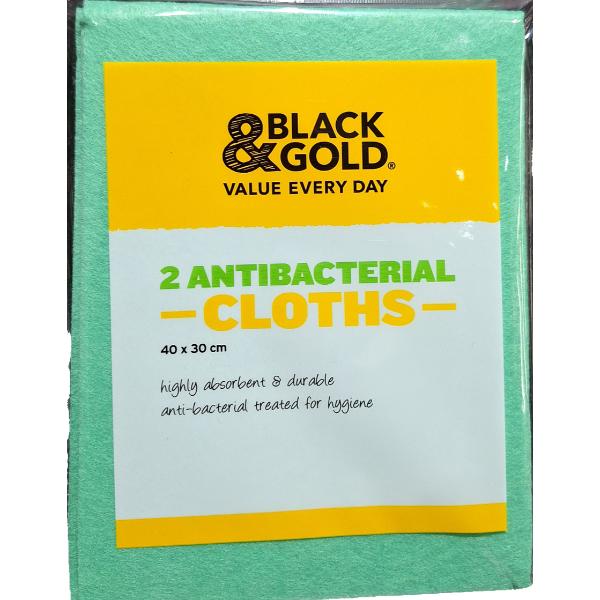 Black & Gold Antibacterial Cloths 2pk