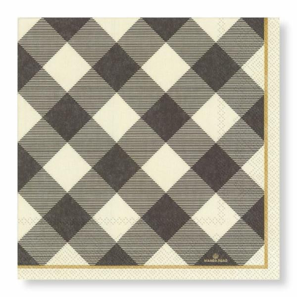 Gingham Grey Napkins - Cocktail