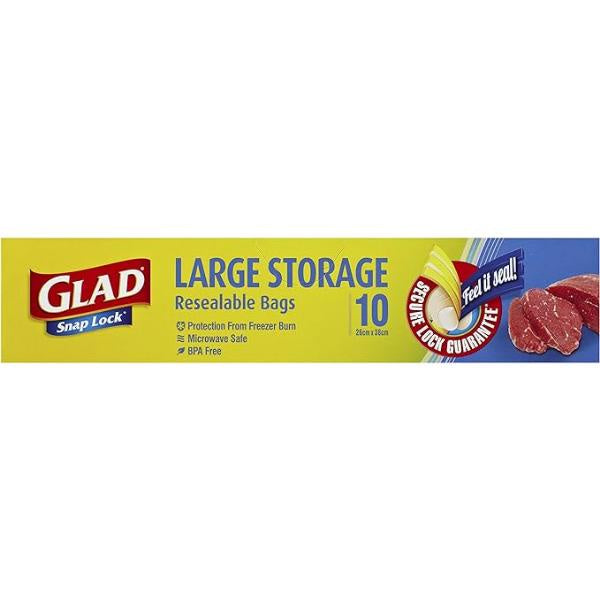 Glad Snaplock Large Resealable  Bags  26x38cm10pk