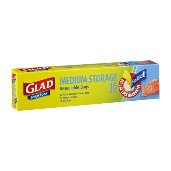 Glad Snaplock Medium Resealable Bags 22x25cm 15pk