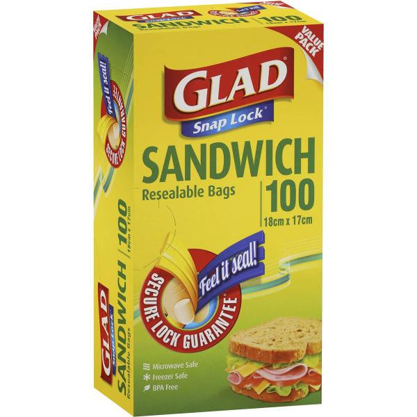 Glad Snaplock Sandwich Resealable Bags 18x17cm100pk