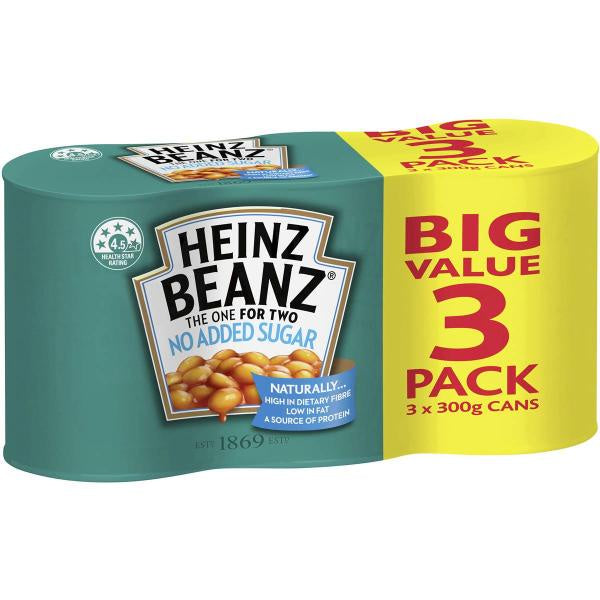 Heinz Baked Beans No Added Sugar 3pk x 300g