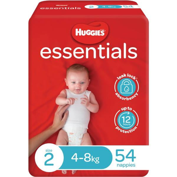 Huggies Essentials Nappies Size 2 Infant 4-8Kg 54/pack