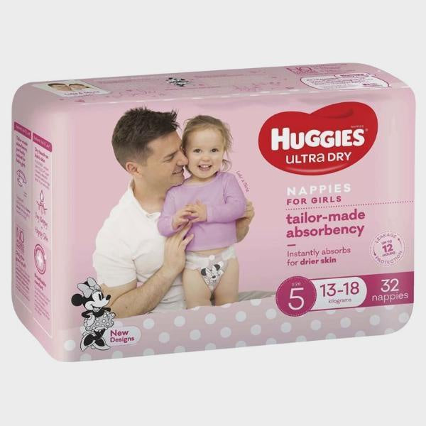 Huggies Ultra Dry Girls Nappies Walker Size 5 13-18kg 32pk