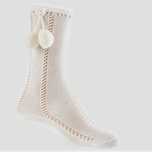 JC 31960 Openwork Pompom Knee High Sock