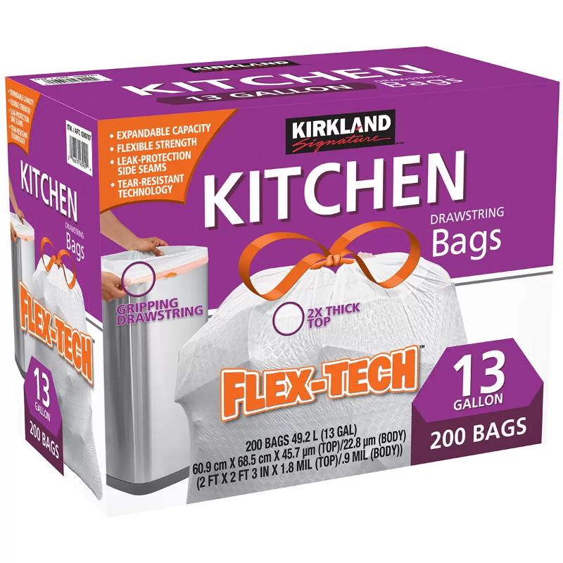 Kirkland Flexi Tech 13 Gallon Garbage Bags Drawstring - White 100 pk