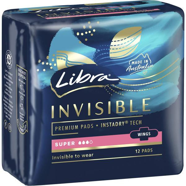 Libra Invisable Super Pads with Wings 12pk