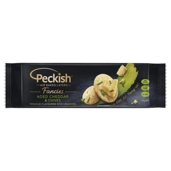 Peckish Fancies Aged Cheddar & Chives Rice Crackers 90g