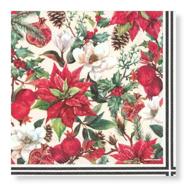 Poinsettia & Pomegranate Napkins - Luncheon