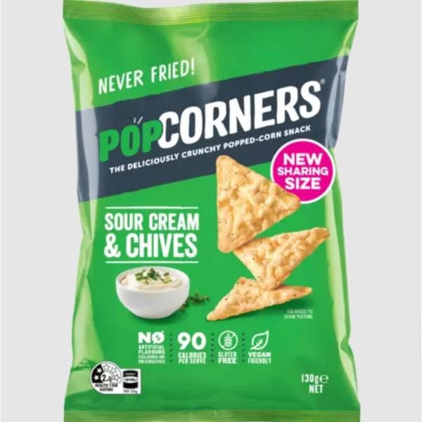 Popcorners Sour Cream & Chives Gluten Free  Popped Corn Snack 130g