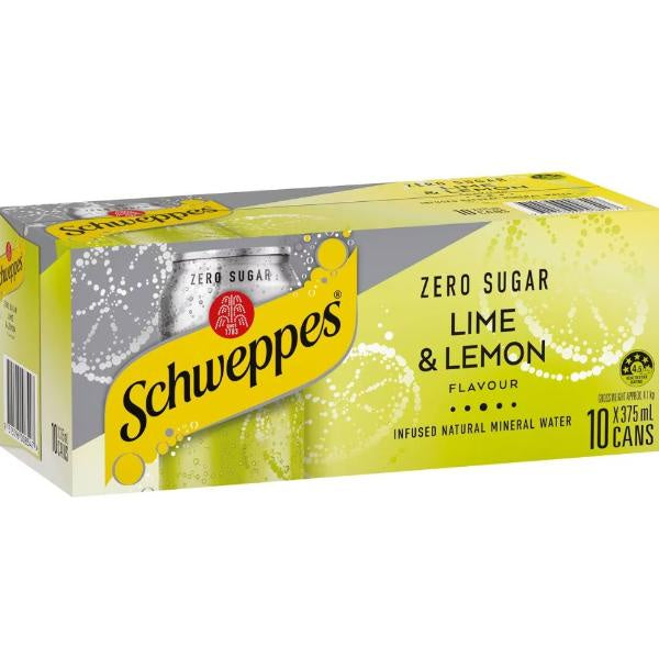 Schweppes Lime  & Lemon Infused Sparkling Mineral Water Zero Sugar 10 x 375ml Cans