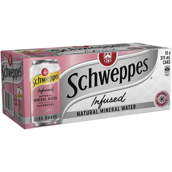 Schweppes Raspberry & Blueberry Infused Natural Sparkling Mineral Water Zero Sugar 10 x 375ml Cans