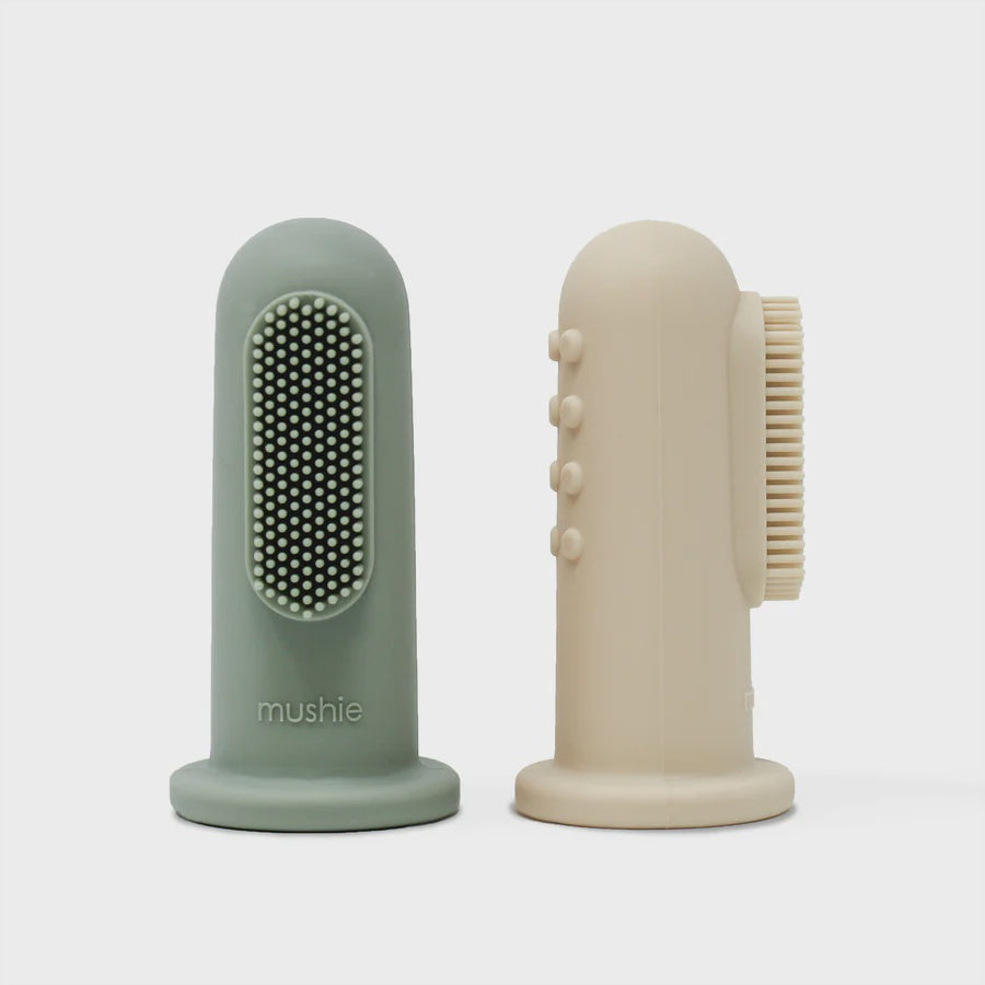 Mushie Finger Toothbrush  -Cambridge Blue/Shifting Sand