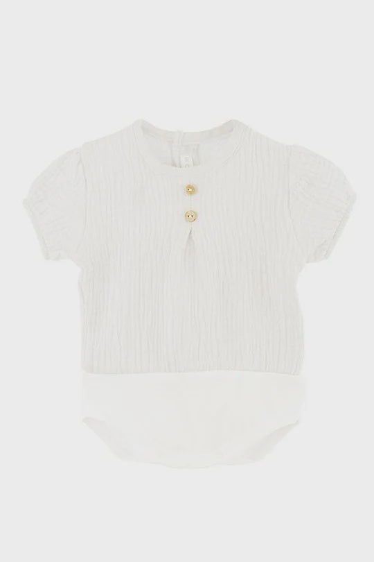 Button Top Bodysuit / White / 9m