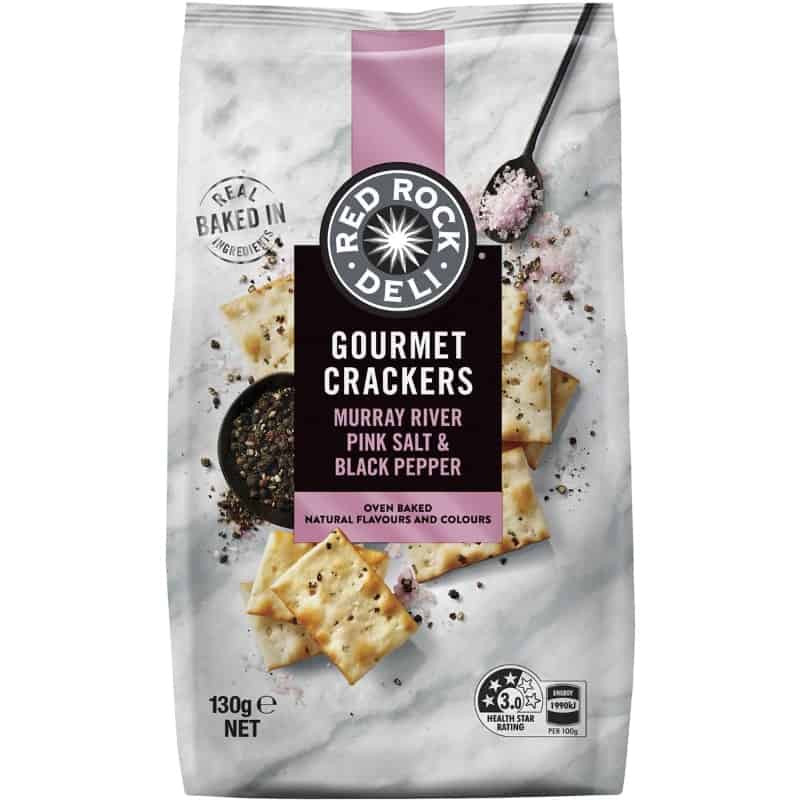 Red Rock Deli Crackers Murray River Pink Salt & Black Pepper 130g