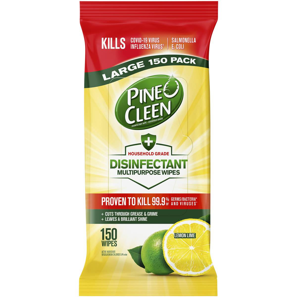 Pine O Cleen Disinfectant Multi-purpose Wipes Lemon 150pk