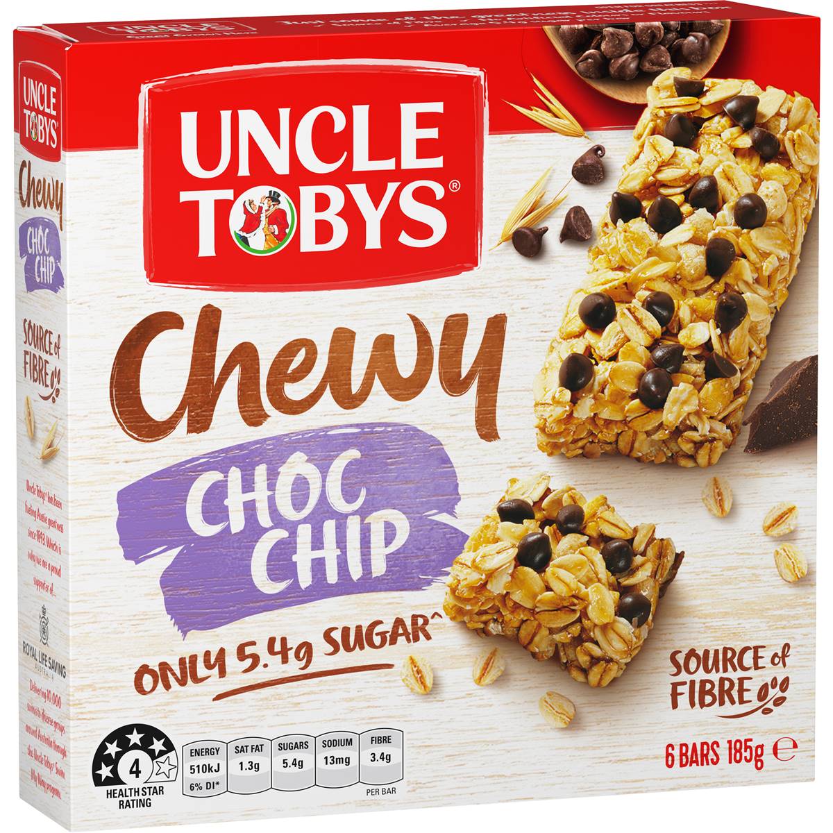 Uncle Tobys Chewy Choc Chip Muesli Bars 6pk 185g