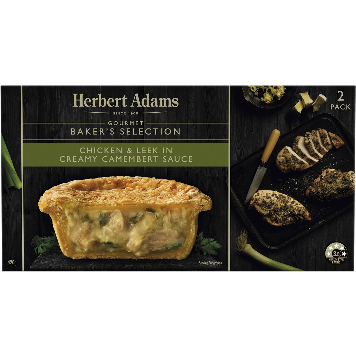 Herbert Adams Creamy Chicken & Leek Pies 420g 2pk