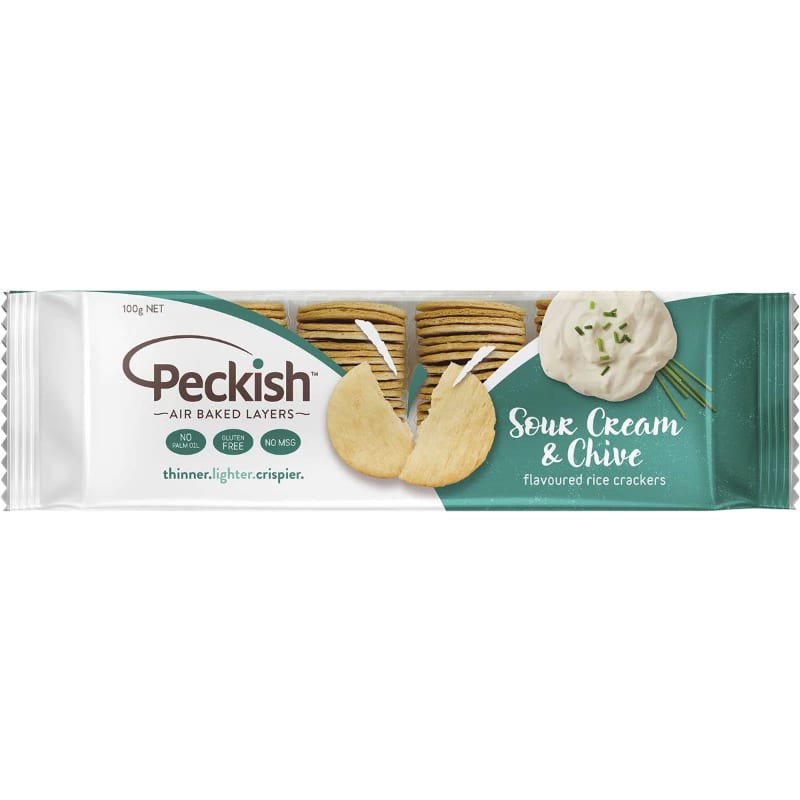 Peckish Thins Rice Crackers Sour Cream & Chive 90g