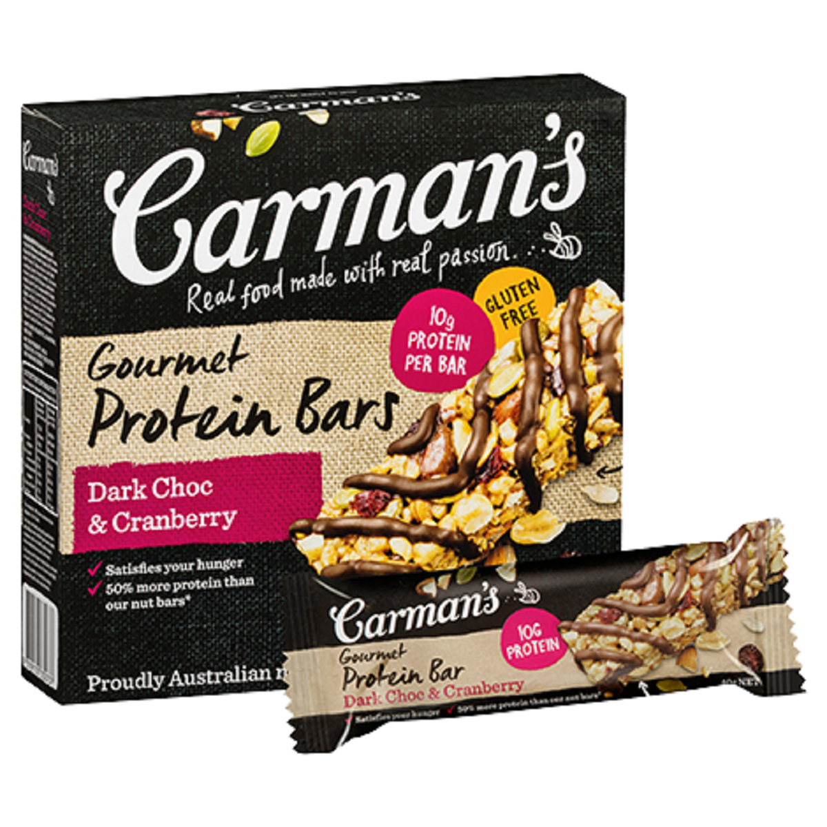 Carman's Dark Choc & Cranberry Protein Bars 5pkt (GF)