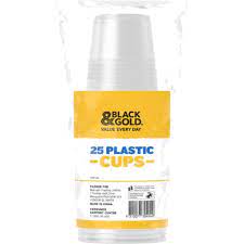 Black & Gold Plastic Cups 450ml 25pk