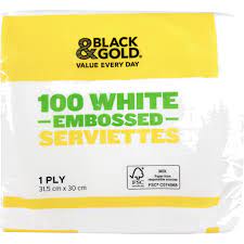 Black & Gold Serviettes 1ply 100pk