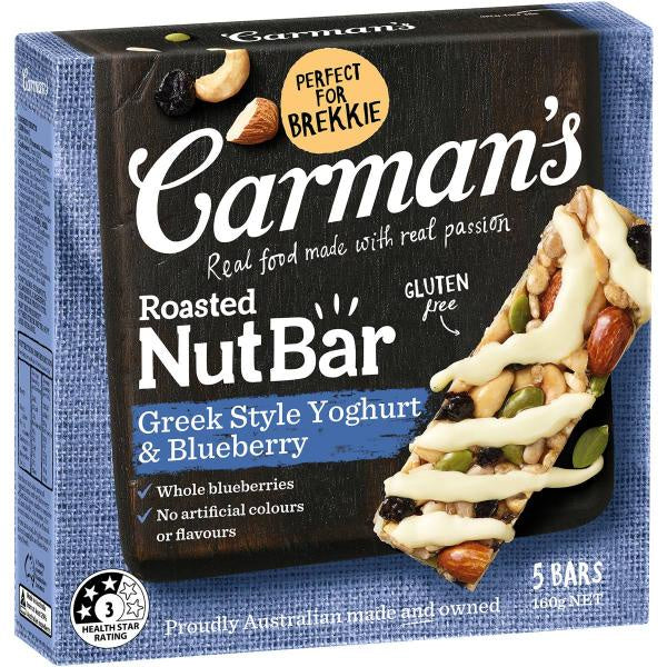 Carman's Roasted Nut Bars Greek Style Yoghurt Blueberry 160g