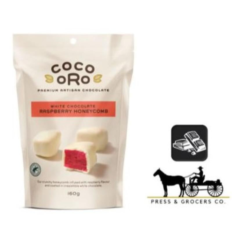 Coco Oro Honeycomb White Chocolate & Raspberry 160g