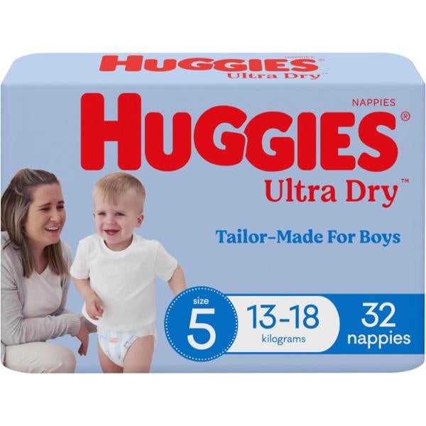 Huggies Ultra Dry Boys Nappies Walker Size 5 13-18kg 32pk