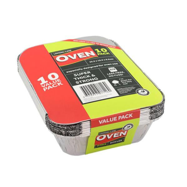 Lemon&Lime Foil Container with lid 31.5x21x4.5cm 10 Pack