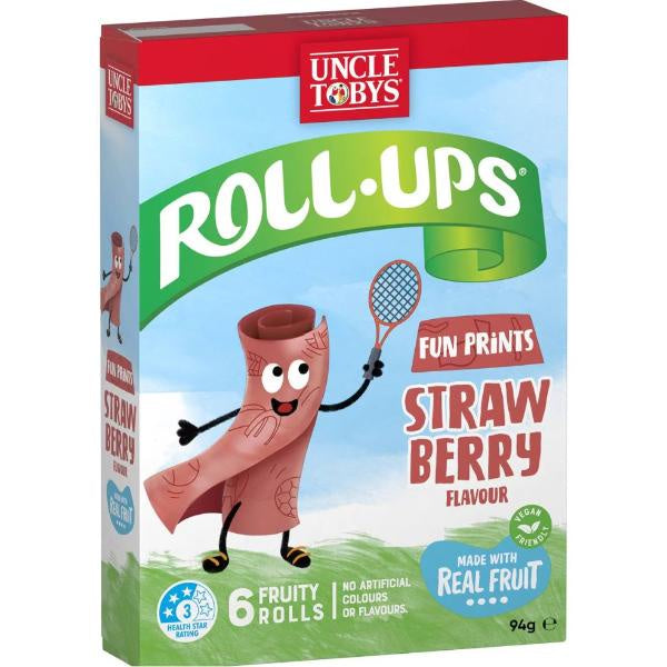 Uncle Tobys Roll Ups Fun Prints Strawberry Flavour 6pkt