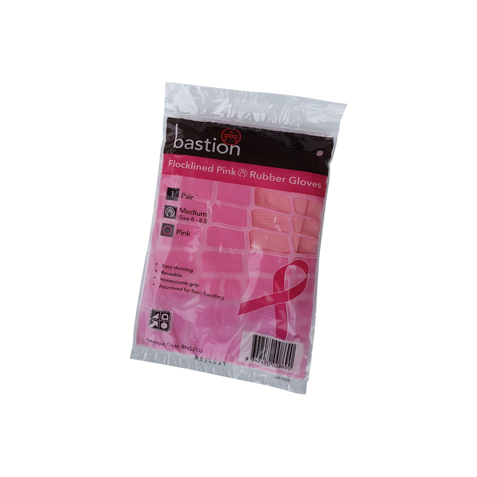 Bastion Flocklined Pink Rubber Gloves - Medium