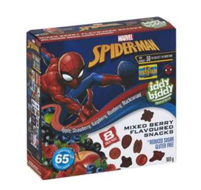 Iddy Biddy Fruit Snacks Mixed Berry Spiderman 160g/8pk