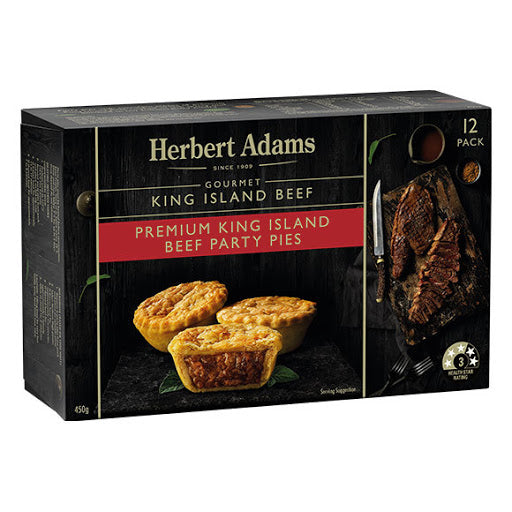 Herbert Adams Frozen Gourmet King Island Beef Party Pies 12pk